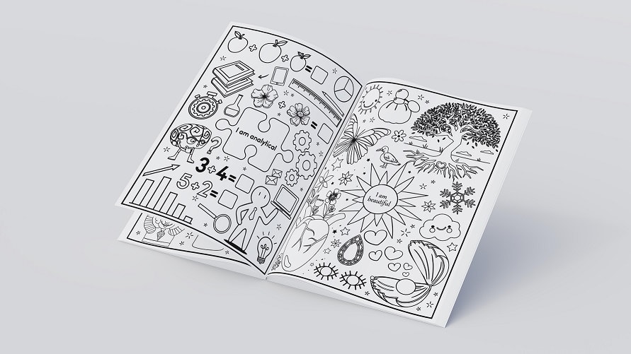 a coloring book for confident kids open book mockup